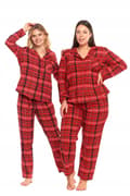 Miniatyrbild 5 av 8: DAMPYJAMAS Tvådelad rutig flanellpykamé med guldfärgade sömmar MORAJ XXL