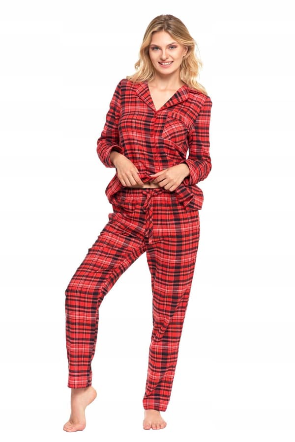 DAMPYJAMAS Tvådelad rutig flanellpykamé med guldfärgade sömmar MORAJ XXL