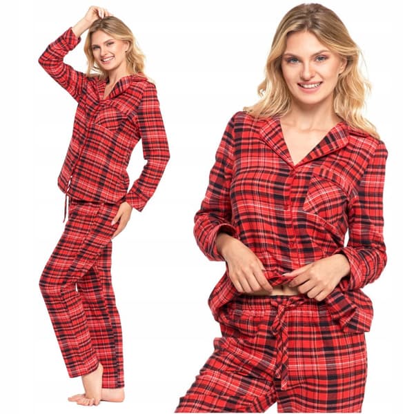 DAMPYJAMAS Tvådelad rutig flanellpykamé med guldfärgade sömmar MORAJ XXL