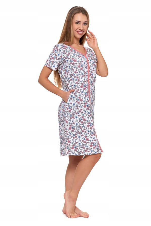 Nattlinne med blommig pyjamas, kort ärm, uppknäppt, MORAJ - 3XL