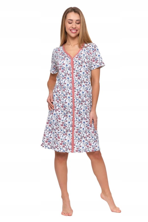 Nattlinne med blommig pyjamas, kort ärm, uppknäppt, MORAJ - 3XL