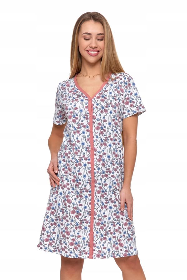 Nattlinne med blommig pyjamas, kort ärm, uppknäppt, MORAJ - 3XL