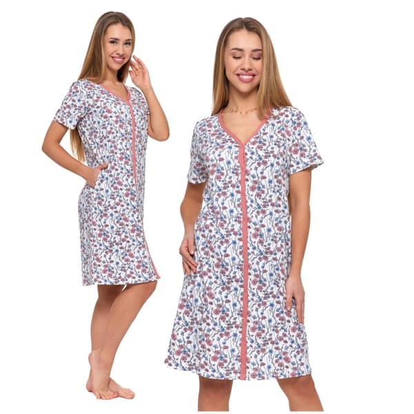 Nattlinne med blommig pyjamas, kort ärm, uppknäppt, MORAJ - 3XL