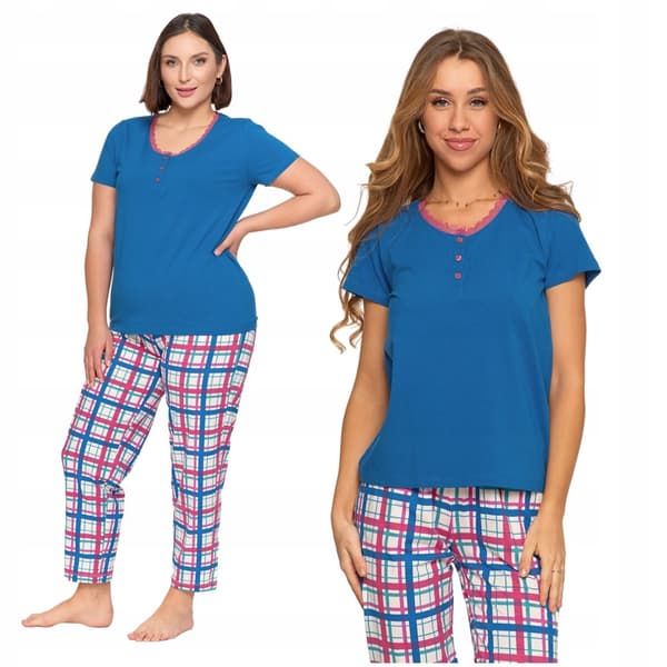 Dampyjamas i två delar med spets, långa rutig byxor, MORAJ L