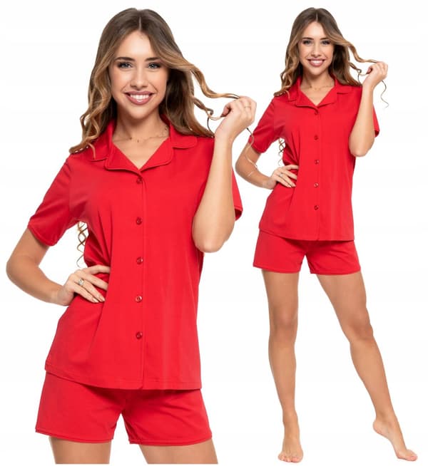 Dampyjamas Elegant Tvådelad Röd Skjorta Kortärmad MORAJ L