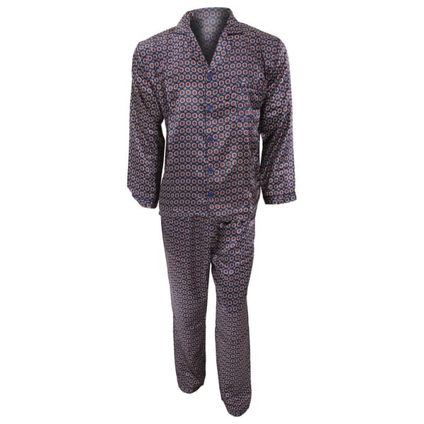 Mens Traditional Patterned Long Sleeve Satin Shirt & Bottoms Pyjamas/Nightwear Set