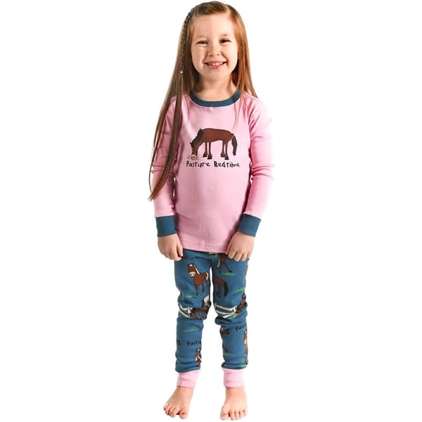 LazyOne Childrens/Kids Pasture Bedtime Long Sleeved Pyjama Set Pink/Blue/Brown 4 Years