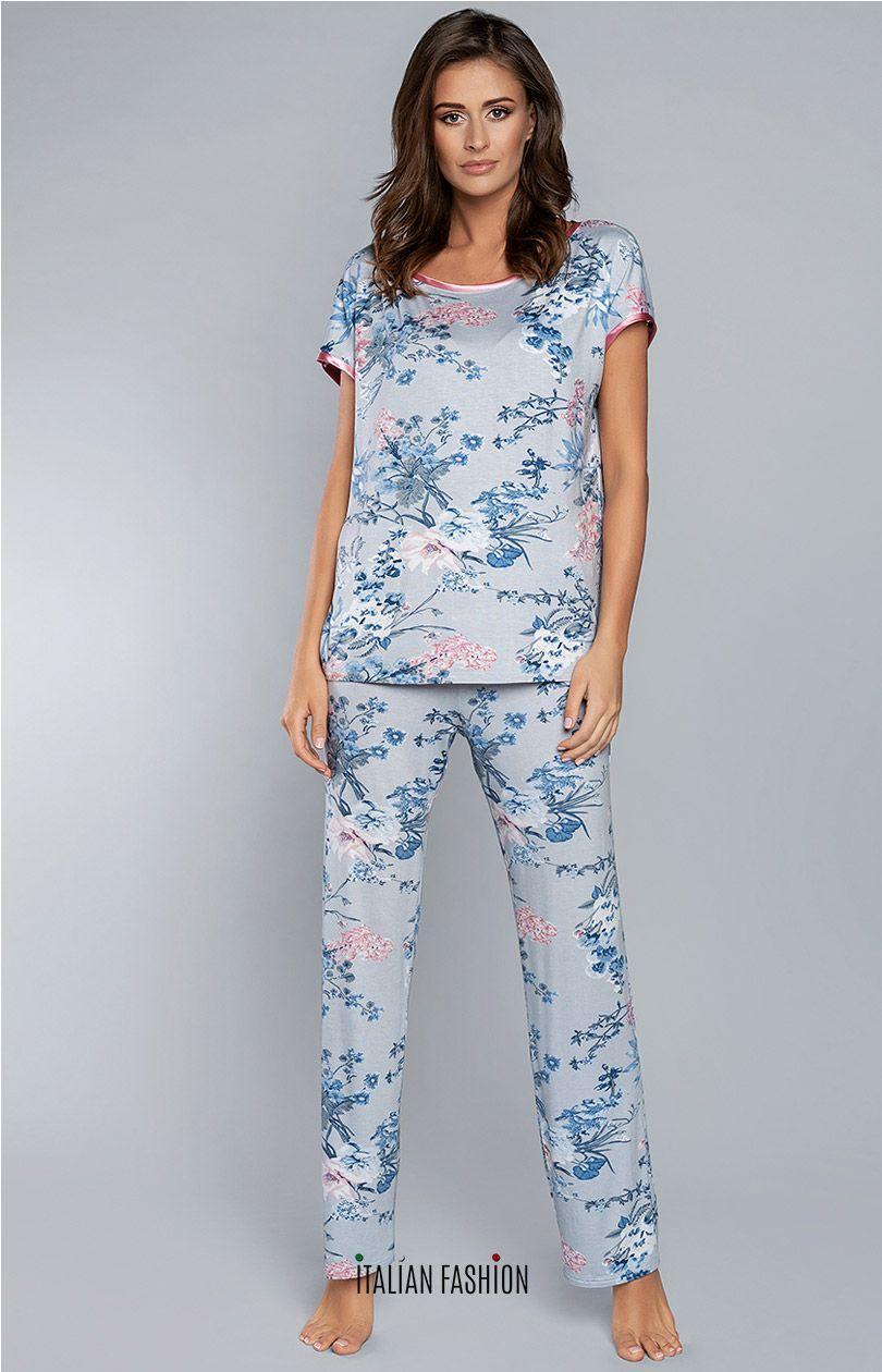 Misako kr.dł. kvinnors pyjamas, grå-mönster, 2XL