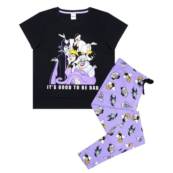 Disney Womens/Ladies Its Good To Be Bad Villains Pyjama Set Black/Lilac XL
