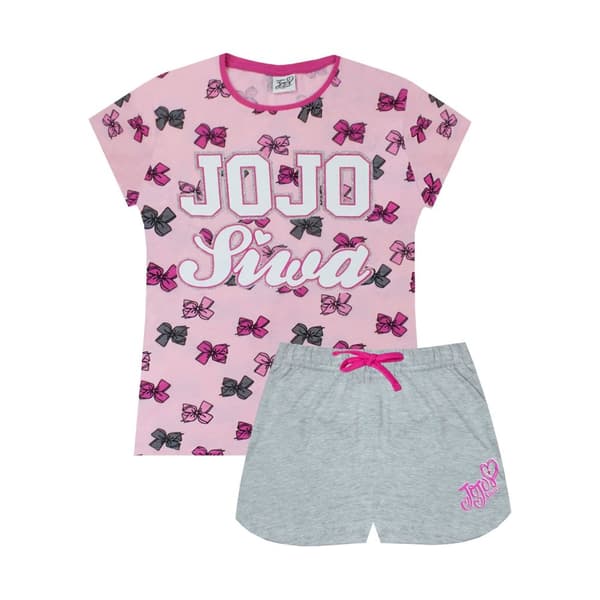 Jojo Siwa Girls Bows Short Pyjama Set Pink/Grey 2-3 Years