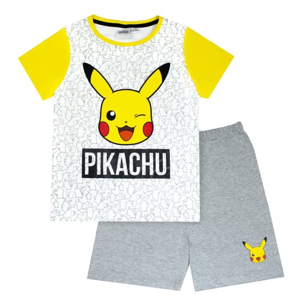 Pokemon Kort pyjamas-sæt med Pikachu-ansigt til drenge Marl Grey/Yellow 5-6 Years