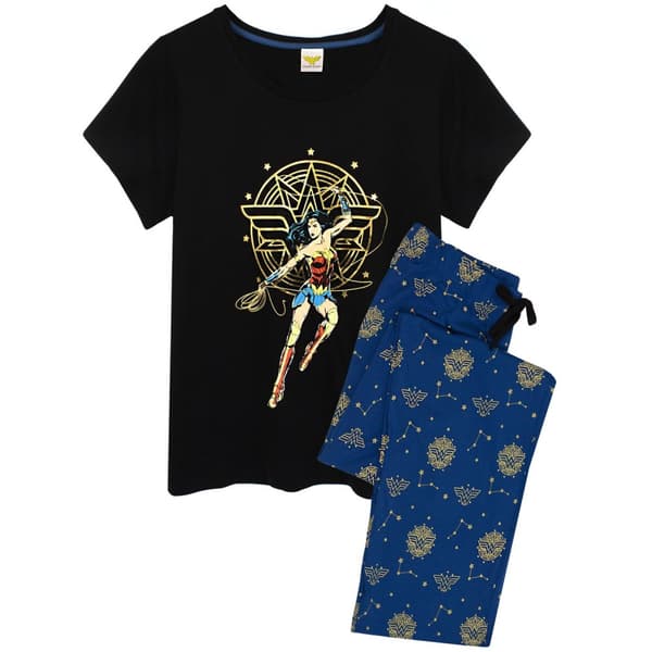 Wonder Woman Womens/Ladies Long Pyjama Set Black/Blue S