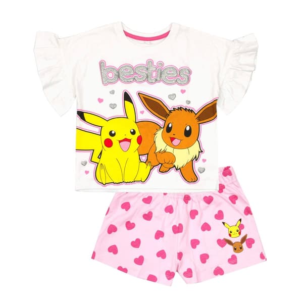 Pokemon Girls Besties Besties kort pyjamaset med volanger White/Pink/Yellow 3-4 Years