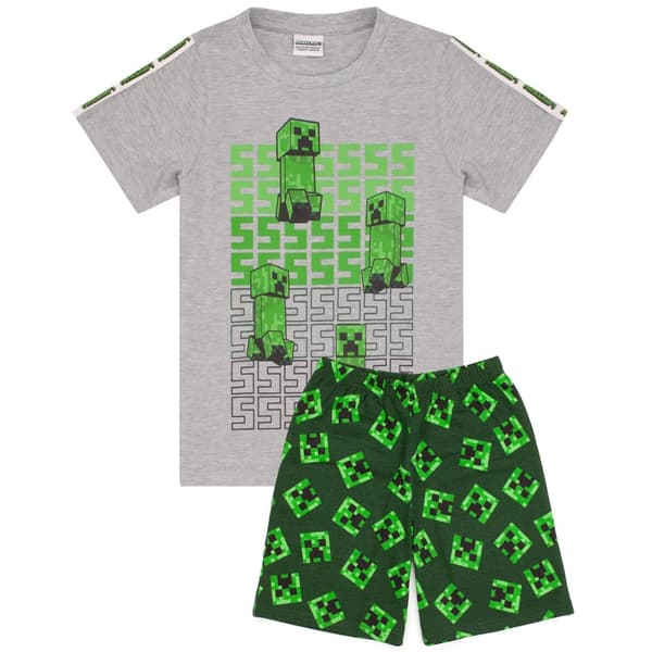 Minecraft Kort pyjamasæt til børn/børn Green/Grey 7-8 Years