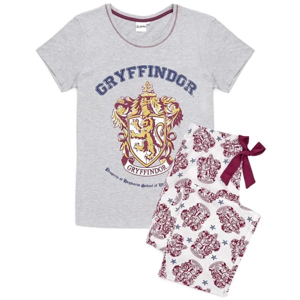 Harry Potter Womens/Ladies Gryffindor Long Pyjama Set Grey/White/Maroon S