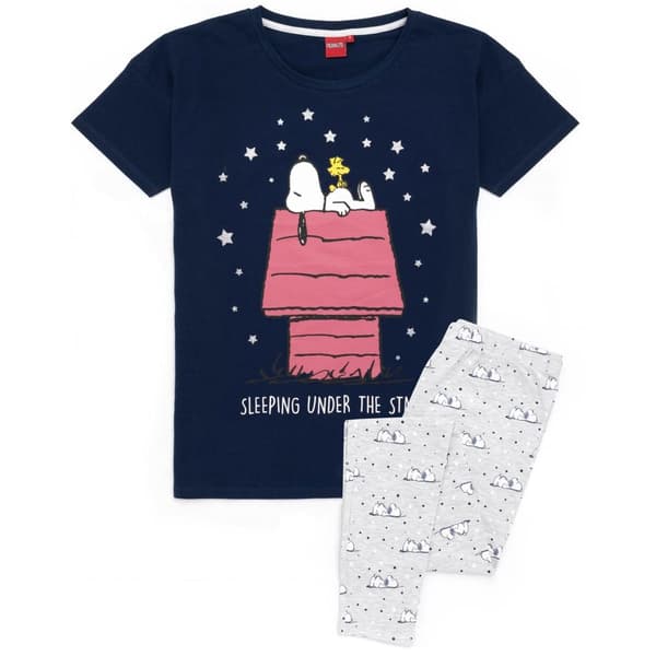 Peanuts Langt pyjamasæt til kvinder/damer med Snoopy Navy/Grey XL