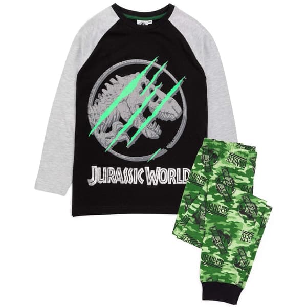 Jurassic World Boys Camo Long-Sleeved Pyjama Set Black/Green 9-10 Years