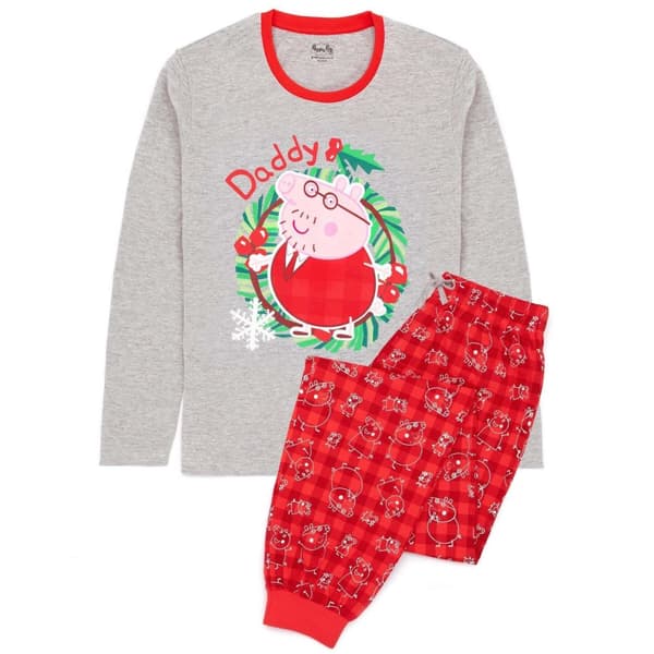 Peppa Pig Pyjamaset för män med Daddy Pig Christmas Pyjama Set Red/Grey L