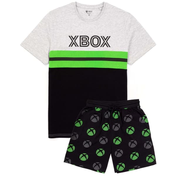 Xbox Mens Gamer T-Shirt & Shorts Set Black/Grey/Green L