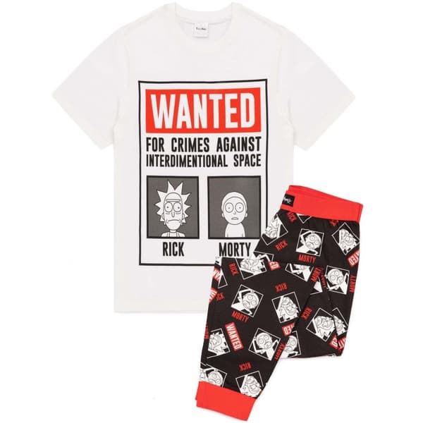Rick And Morty Pyjamaset för män med Wanted Poster Black/White/Red 3XL