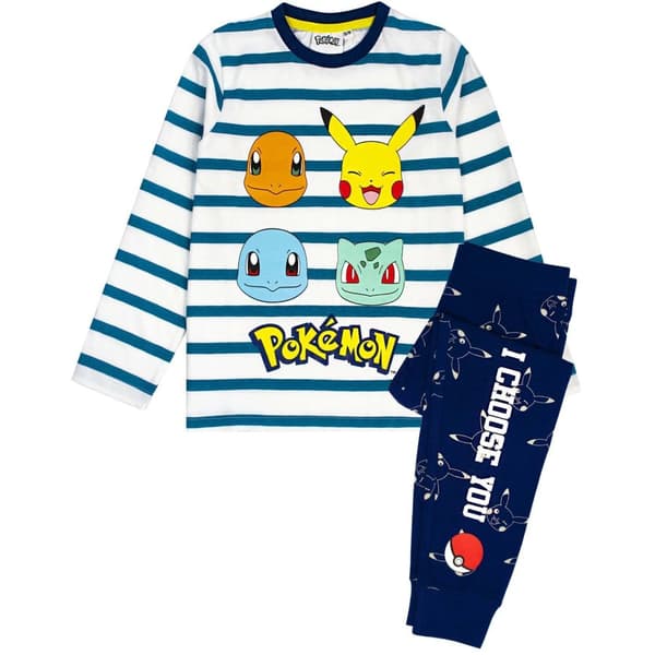 Pokemon Pyjamaset med tecken för pojkar White/Blue/Yellow 6-7 Years