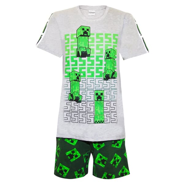 Minecraft Kort pyjamasæt til drenge Heather Grey/Green/Black 10-11 Years