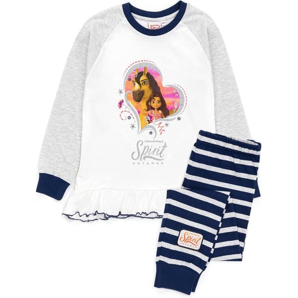 Spirit Girls Untamed Riding Free Long-Sleeved Pyjama Set White/Heather Grey/Navy 5-6 Years
