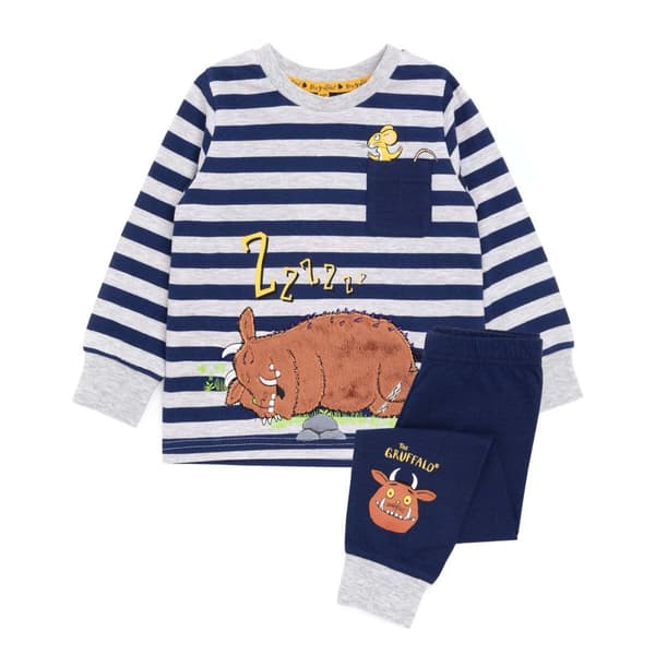 The Gruffalo Boys Striped Pyjama Set Navy/Grey/Brown 4-5 Years