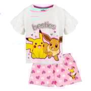 Pokemon Piger Besties Pikachu & Eevee kort pyjamasæt med flæser (pakke med 3)