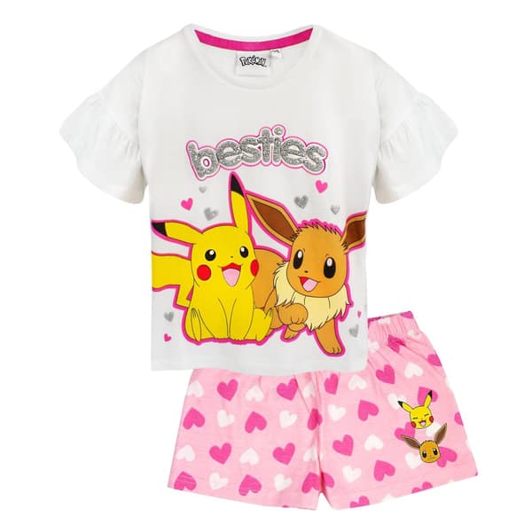 Pokemon Girls Besties Pikachu & Eevee Frill Short Pyjama Set