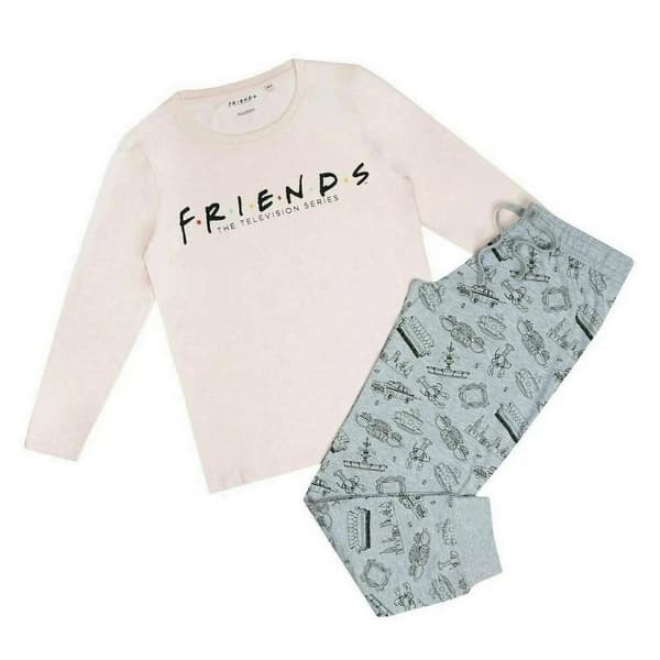 Friends Womens/Ladies Logo Long-Sleeved Long Pyjama Set Pink/Grey/Black M