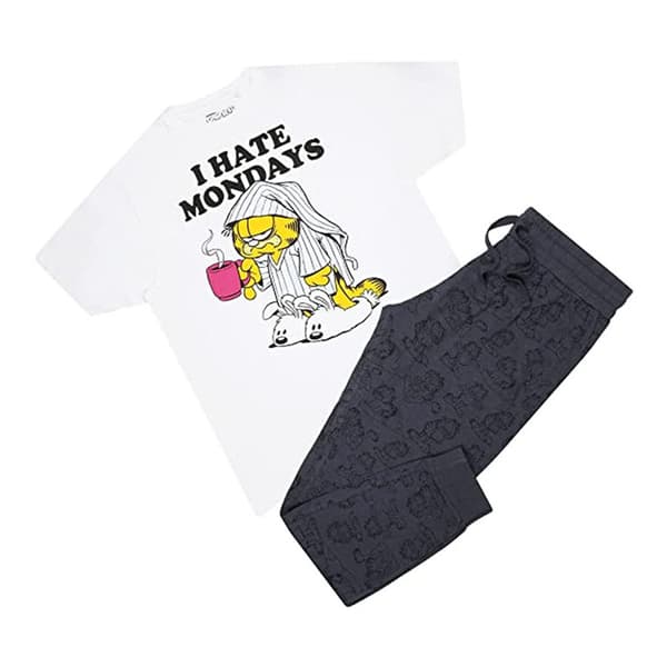 Garfield I Hate Mondays lång pyjamas för män White/Grey/Black M