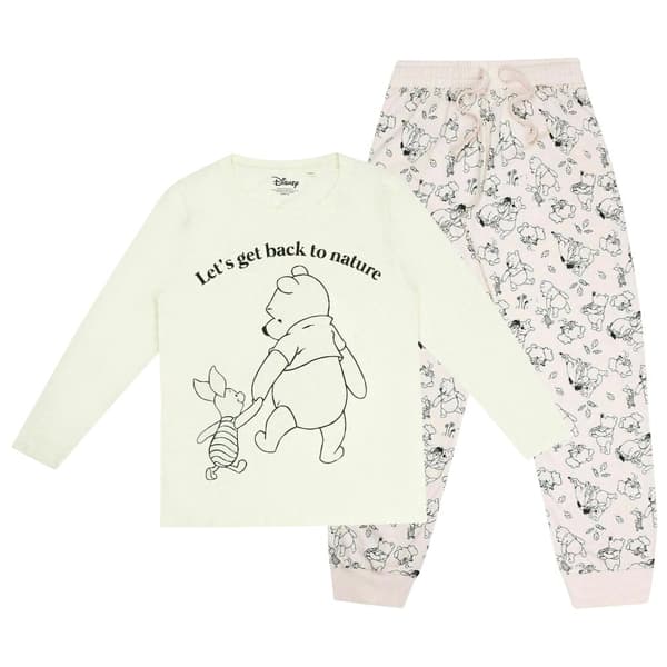 Winnie the Pooh Womens/Ladies Lets Get Back To Nature Long Pyjama Set Pink/Black/Pale Yellow L
