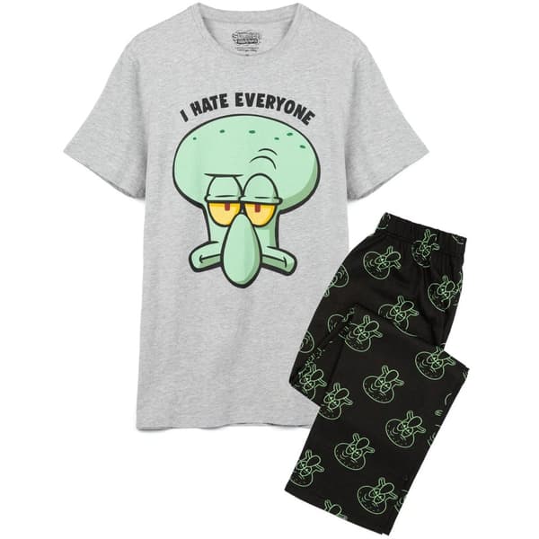 SpongeBob SquarePants Långt pyjamaset för män med Squidward Grey/Black M