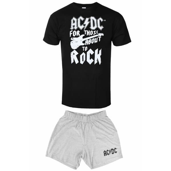 AC/DC Unisex vuxen för dem som ska rocka gitarr kort pyjamaset Black/Grey XXL