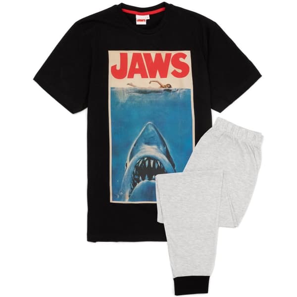 Jaws Mens Movie Poster Long Pyjama Set Black/Grey S