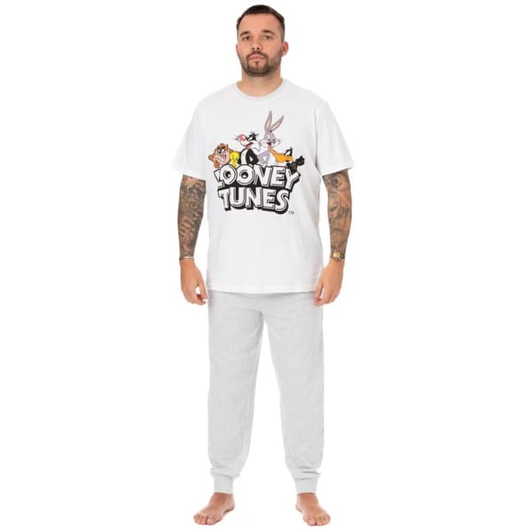 Looney Tunes Långt pyjamaset med logotyp för män White L