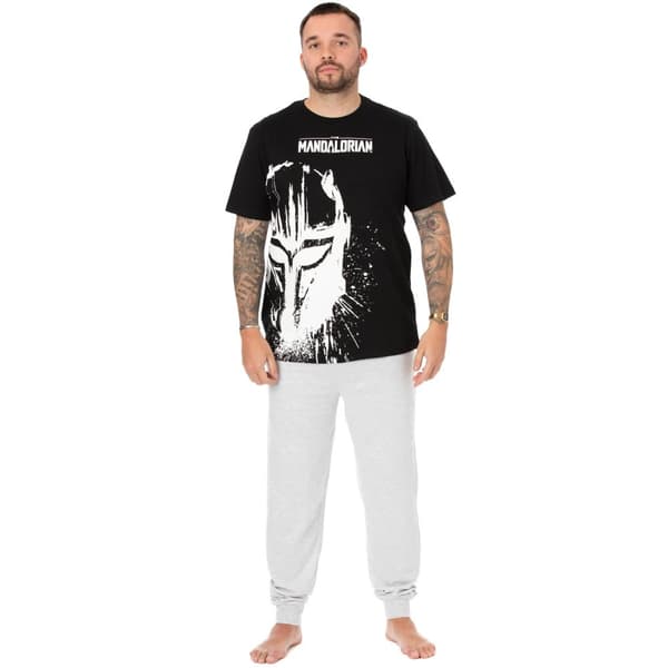 Star Wars: The Mandalorian Mens Splattered Pyjama Set Black/White/Grey S