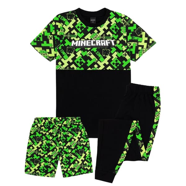 Minecraft Childrens/Kids Creeper Short Pyjama Set Black/Green 6-7 Years
