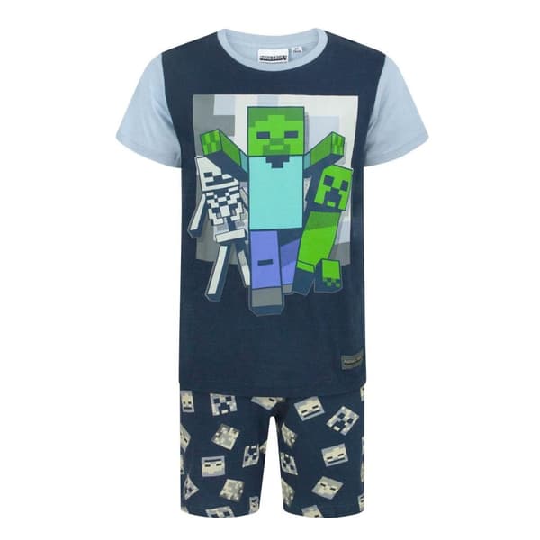 Minecraft Kort pyjamasæt til drenge med Undead-farve Blue 8 Years
