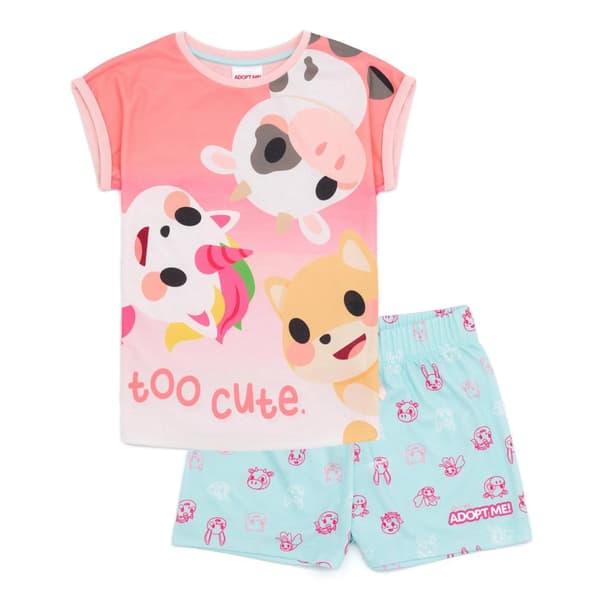 Adopt Me Kort pyjamasæt til børn/børn Pink/Blue 11-12 Years