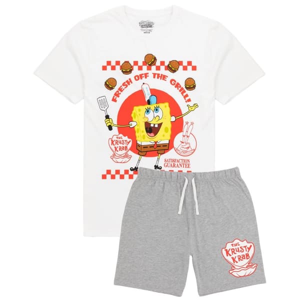 SpongeBob SquarePants Kort pyjamasæt til mænd White/Grey L