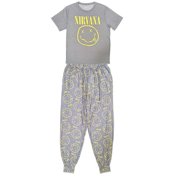 Nirvana Unisex Adult Smile Pyjama Set Grey/Yellow XL