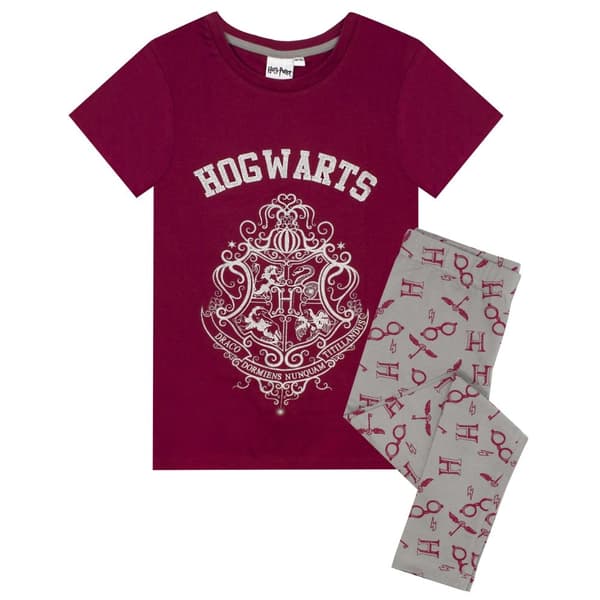 Harry Potter Girls Hogwarts Crest Glitter Pyjama Set Red/Grey 5-6 Years