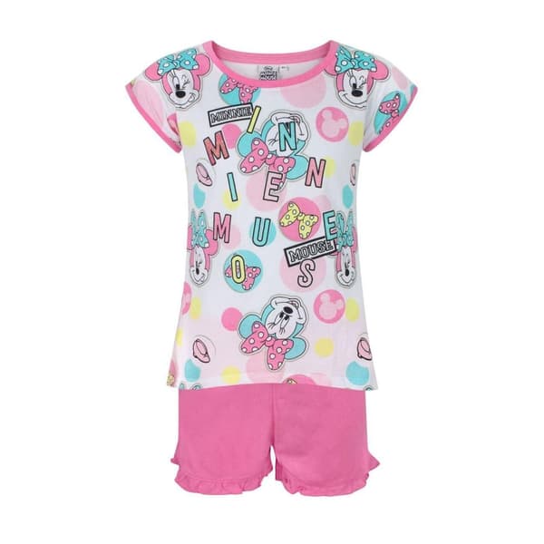 Disney Girls Minnie Mouse Short Pyjama Set Pink/White 4 Years