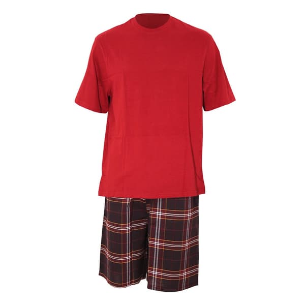 CargoBay Mens Woven Check Short Lounge Set Burgundy S