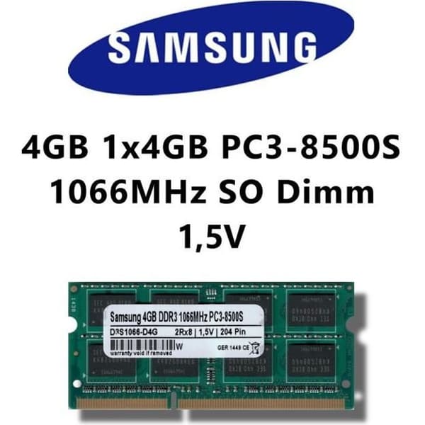 Samsung 4GB (1 x 4GB) DDR3 (PC3 8500S 1066MHz sO-dimm för laptop RAM RAM minne laptop