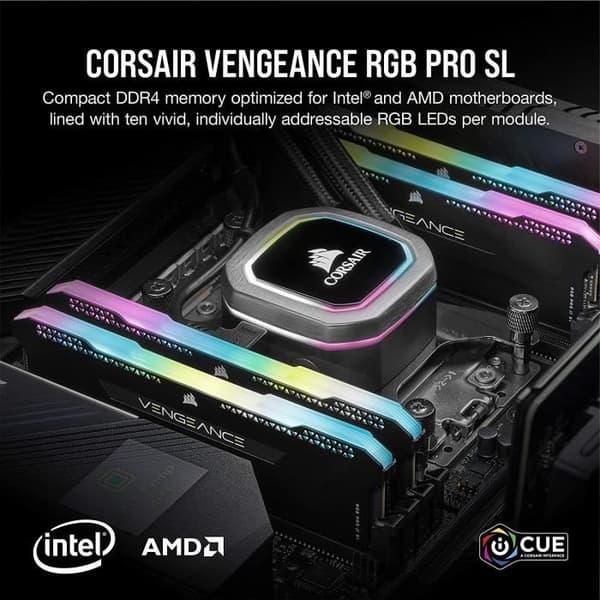 RAM-minne - CORSAIR - Vengeance RGB Pro SL DDR4 - 16GB 2x8GB DIMM - 3200 MHz - 1,35V - Svart (CMH16GX4M2E3200C)