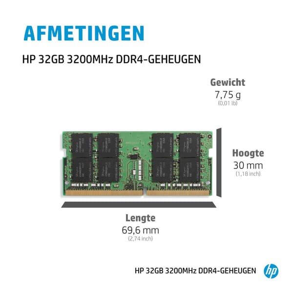 HP DDR4-modul 32GB SO DIMM 260-PIN 3200MHz/PC4-25600 ubuffret ikke-ECC til ENVY 34-c0032nb, 34-c0500nd, 34-c0500nz, 34-c0510nd, 34-c0510nd, 4-c0z0nd,