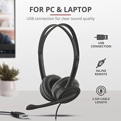 Trust Mauro USB Headset til PC, Laptop - Sort